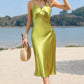 Spaghetti Strap Satin Midi Dress