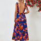 Abstract Floral V-Neck Backless Midi Dress