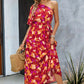 Printed One-Shoulder Tie Belt Maxi Dress