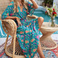 Floral Three-Quarter Sleeve V-Neck Dress