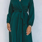 Belted Surplice Balloon Sleeve Pleated Dress