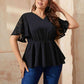 Plus Size V-Neck Flutter Sleeve Babydoll Blouse