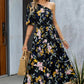 Printed One-Shoulder Tie Belt Maxi Dress
