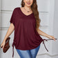 Plus Size Drawstring V-Neck Short Sleeve Blouse