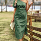 One-Shoulder Gathered Detail Slit Dress