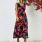 Abstract Floral V-Neck Backless Midi Dress