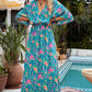 Floral Three-Quarter Sleeve V-Neck Dress