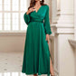 Surplice Long Sleeve Slit Midi Dress