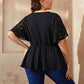 Plus Size V-Neck Flutter Sleeve Babydoll Blouse