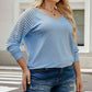 Plus Size Sheer Striped Sleeve V-Neck Top
