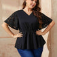 Plus Size V-Neck Flutter Sleeve Babydoll Blouse
