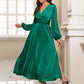 Surplice Long Sleeve Slit Midi Dress