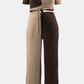 Two-Tone Tie Front Top and Pants Set with Pockets