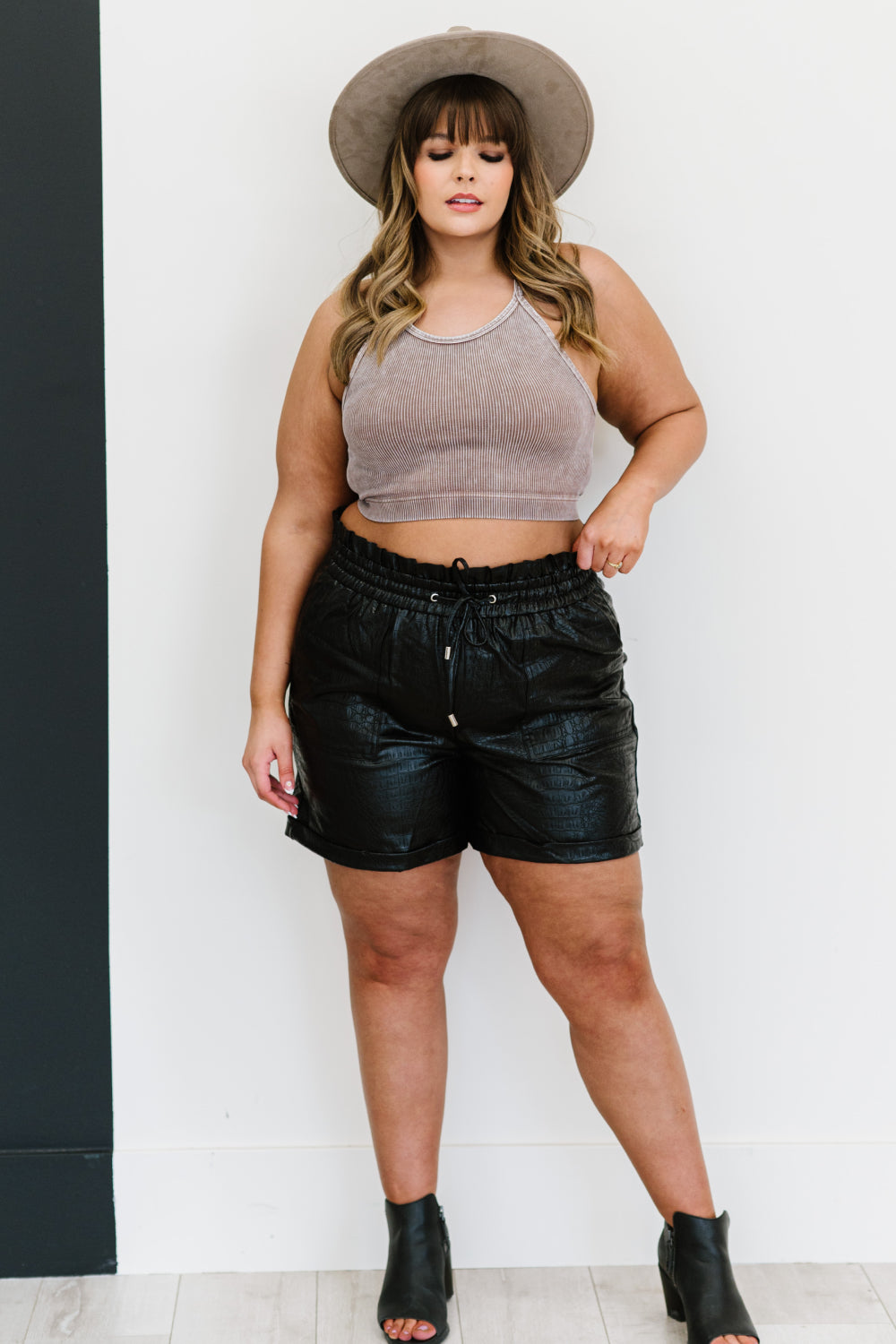 In A While Faux Crocodile Shorts
