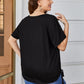 Plus Size Drawstring V-Neck Short Sleeve Blouse