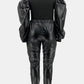 Puff Sleeve Spliced Top and Drawstring Waist Joggers Set