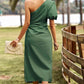 One-Shoulder Gathered Detail Slit Dress