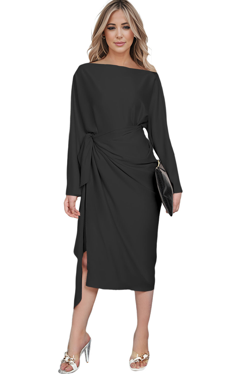 Megean Bateau Neck Midi Dress