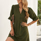 Puff Sleeve Notched Mini Shift Dress