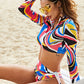 Printed Zip Front Three Piece Swim Set