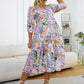 Plus Size Floral Three-Quarter Sleeve Tiered Dress
