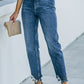 Ripped Ankle Straight Jeans with Pockets