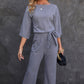 Belted Three-Quarter Sleeve Jumpsuit