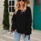 Ribbed Round Neck Fringe Detail Sweater