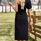 One-Shoulder Gathered Detail Slit Dress