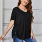 Plus Size Drawstring V-Neck Short Sleeve Blouse