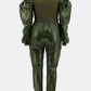 Puff Sleeve Spliced Top and Drawstring Waist Joggers Set