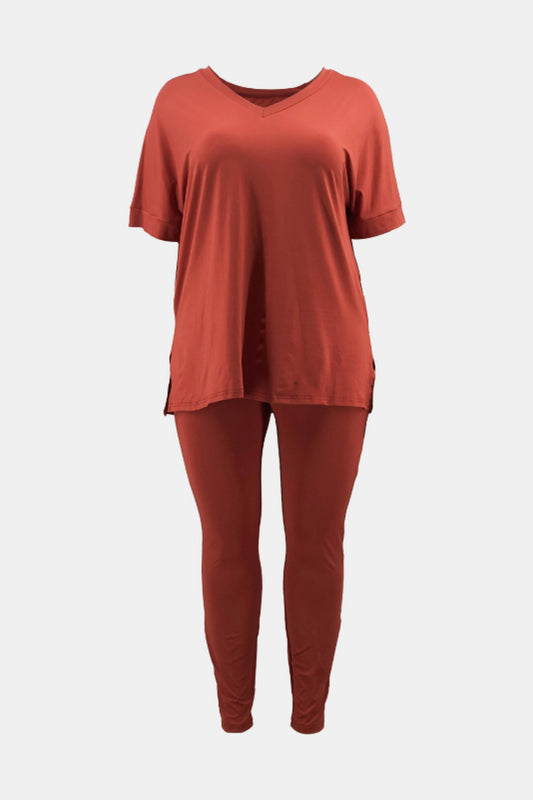 V-Neck Slit Top and Pants Set