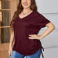 Plus Size Drawstring V-Neck Short Sleeve Blouse