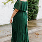 Plus Size Swiss Dot Off-Shoulder Tiered Dress