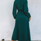 Belted Surplice Balloon Sleeve Pleated Dress
