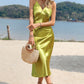 Spaghetti Strap Satin Midi Dress
