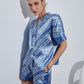 Printed Button Front Top and Paperbag Shorts Satin Set