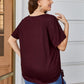Plus Size Drawstring V-Neck Short Sleeve Blouse