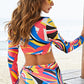 Printed Zip Front Three Piece Swim Set