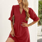 Puff Sleeve Notched Mini Shift Dress