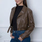 Zip Up Collared Neck Cropped Jacket