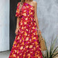 Printed One-Shoulder Tie Belt Maxi Dress