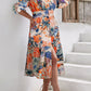 Plus Size Floral Three-Quarter Sleeve Tiered Dress