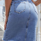 Buttoned Slit Denim Skirt