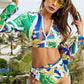 Printed Zip Front Three Piece Swim Set