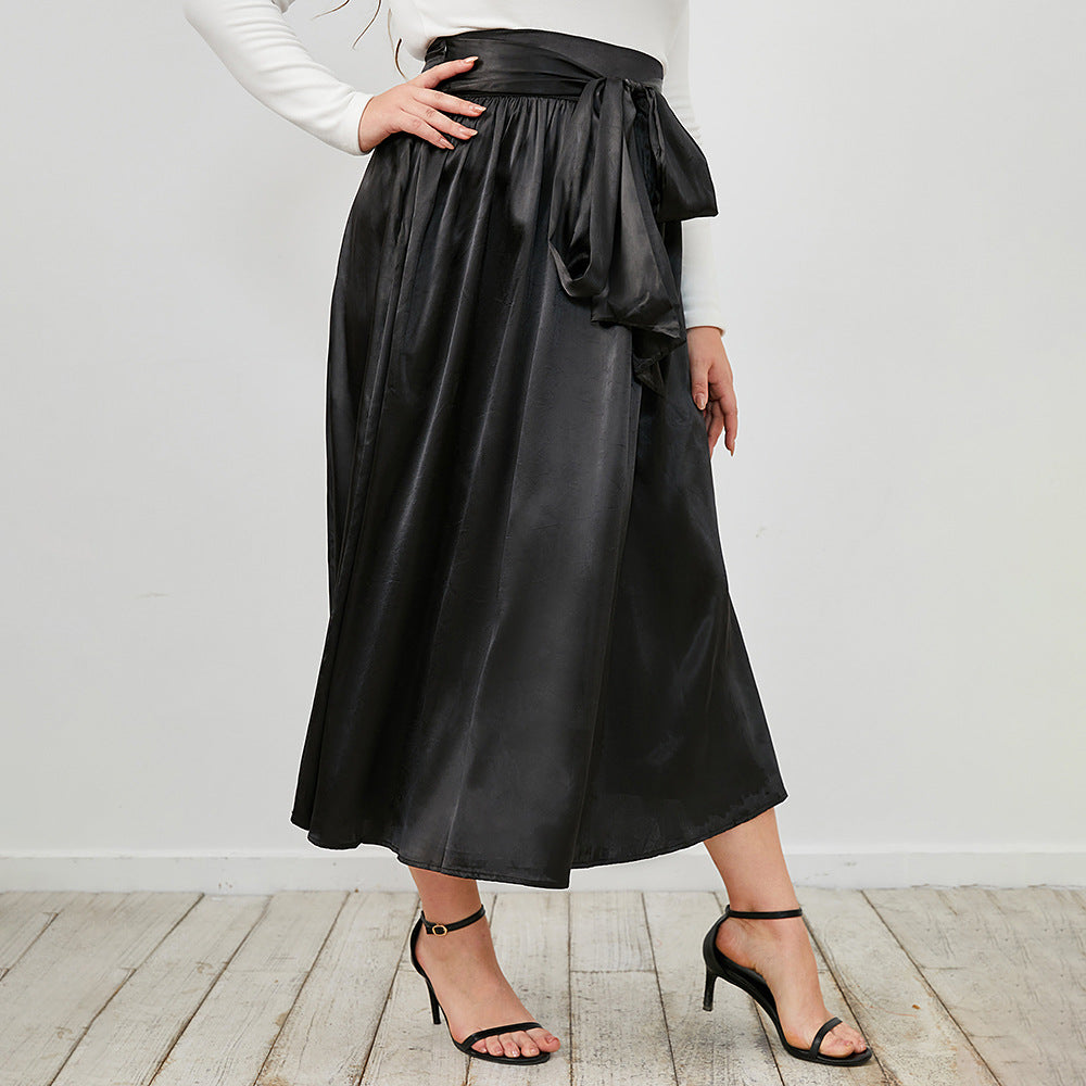 Tie Waist Gathered Midi Skirt