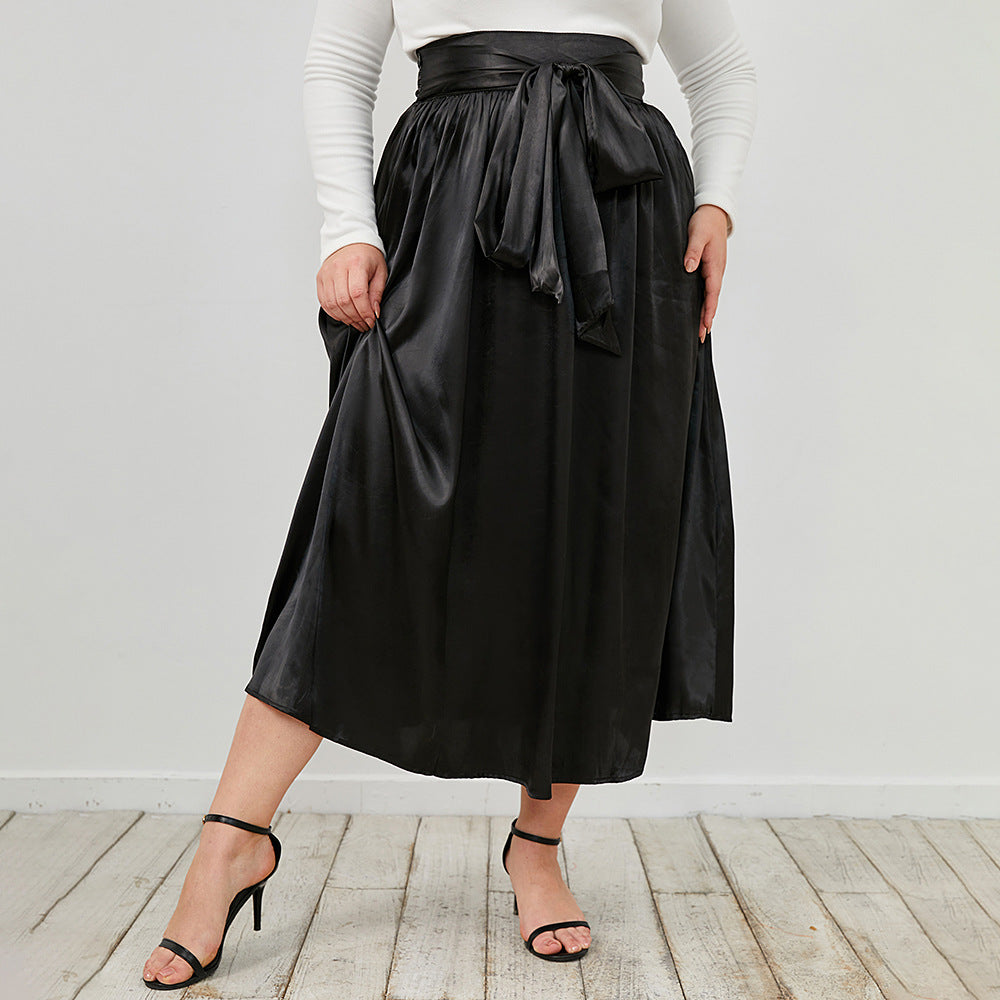 Tie Waist Gathered Midi Skirt