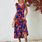 Abstract Floral V-Neck Backless Midi Dress