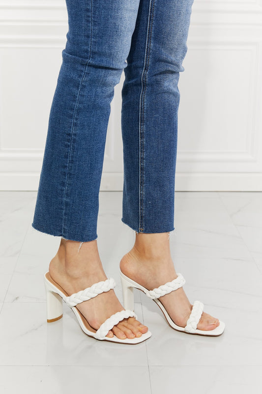 Mercy Double Braided Block Heel Sandal in White