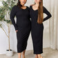 Bestie Ribbed Long Sleeve Midi Slit Dress